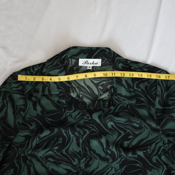 Pasha Blouse/Dress - Size M - Emerald and Black Long Blouse - Button-Up Blouse - Picture 8 of 13